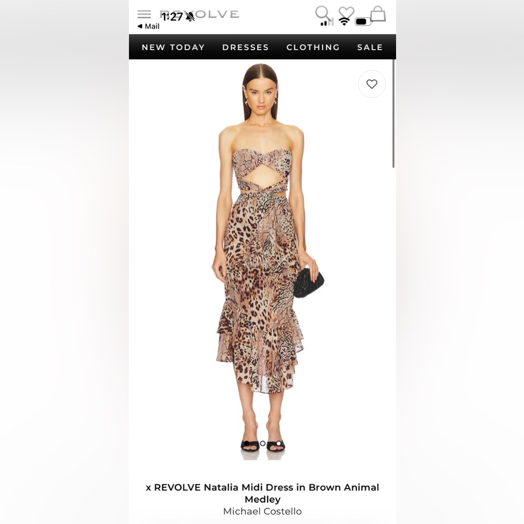Michael Costello Strapless Leopard-Print Cutout Ruffle Midi Dress - Brown/Tan